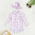 thumbnail image 2 of Toddler Girl Rash Guard Swimsuit Ruffle Floral Pattern Long Sleeve Sun Protection Girls Bathing Suits Size 12-18 Months, 2 of 3