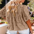 thumbnail image 3 of Womens Bell Sleeve Blouse Crewneck Lace Tops Floral Textured Babydoll Shirts, 3 of 3
