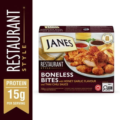 Janes® Restaurant Style Boneless Bites Honey Garlic and Thai Chili, 710g, Frozen Breaded Chicken Bites, Contains White Meat., 710g
