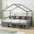 thumbnail image 1 of Costway Lit Cabane Format Simple Cadre de Lit Plateforme en Bois avec Toit et 14 Cubes de Rangement Gris, 1 of 9