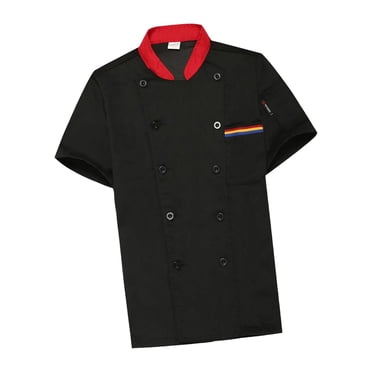 Milaget Chef Jacket Short Sleeve Chef Coat, Breathable Comfortable Chef Work Clothes for black L