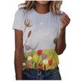thumbnail image 1 of Birdeem T-Shirt Blouse Ample à Manches Courtes Décontracté pour Femmes, Imprimé, Plissé, Col Rond, 1 of 1