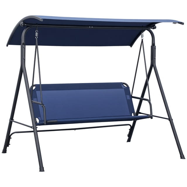 Outsunny 3-Seat Patio Swing Chair with Adjustable Canopy Dark Blue