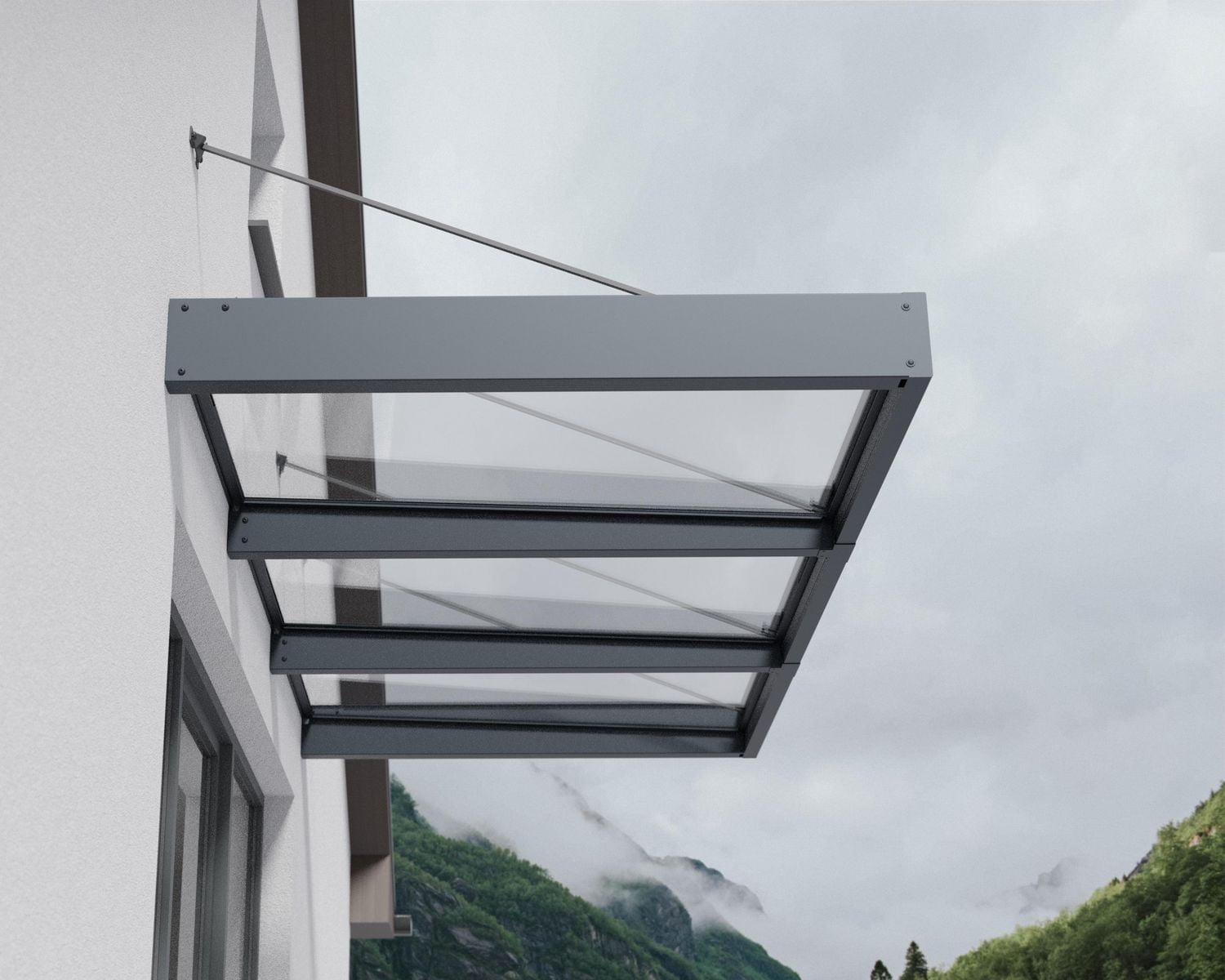 CANOPIA par PALRAM Ensemble d'auvent de porte Sophia XL de 5 pi x 10 pi - Structure grise et panneaux transparents