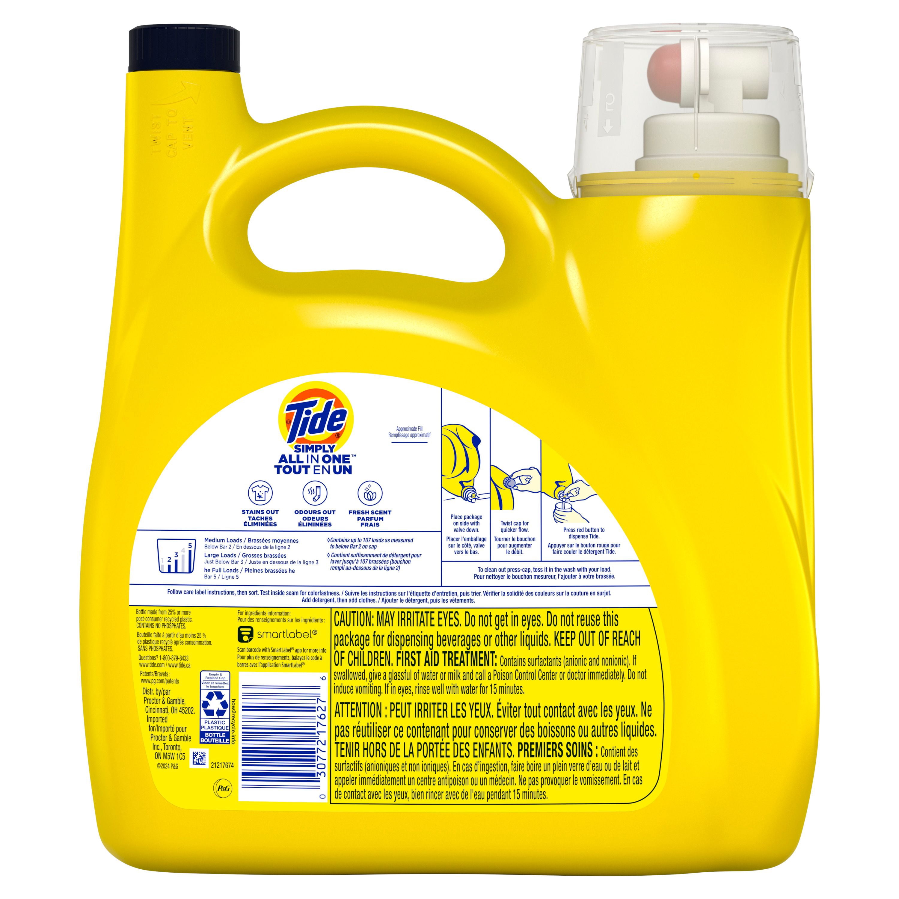 Tide Simply All-In-One Liquid Laundry Detergent, Orange Blossom Scent, 107 Loads, 4.16 L