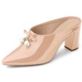 thumbnail image 1 of BLISSFUL STEP Mules à Talon Bloc pour Femmes avec Nœud en Perles Nude 8, 1 of 6