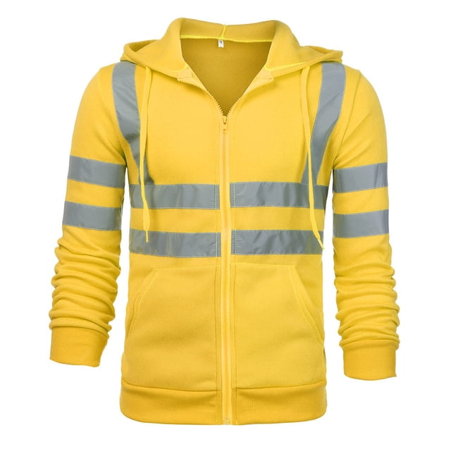 Cyber and Monday Deals VEKDONE Safety Reflective Jacket for Men High Visibility Work Reflective Construction Jackets Waterproof Hoodie with Pocket Yellow XL