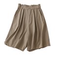 thumbnail image 1 of Diufon Elastic Ruffle Waist Shorts for Women Cotton Linen Pleated Shorts Pockets Solid Color Button Shorts, 1 of 7