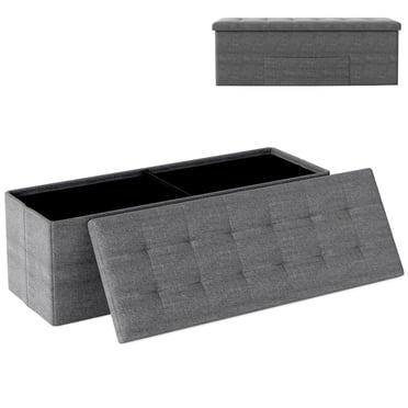 Costway Fabric Folding Storage Ottoman Storage Chest W/Divider Bed End Bench Drak Grey
