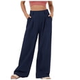 thumbnail image 1 of AherBiu Pantalon Droit Taille Haute pour Femmes, Coton Lin, Large, 1 of 5
