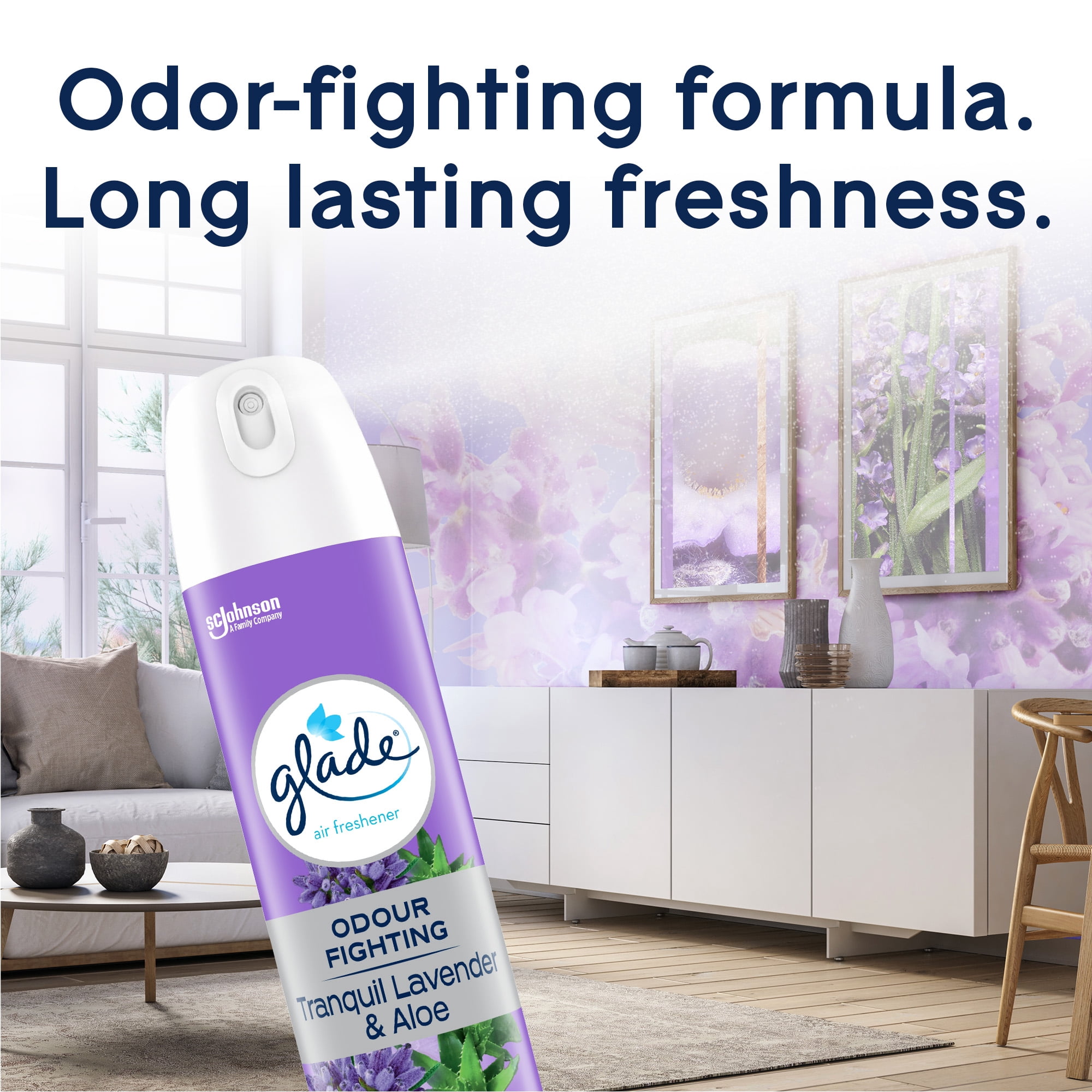 Glade® purificateur d’air et éliminateur d’odeurs en aérosol, lavande paisible et aloes