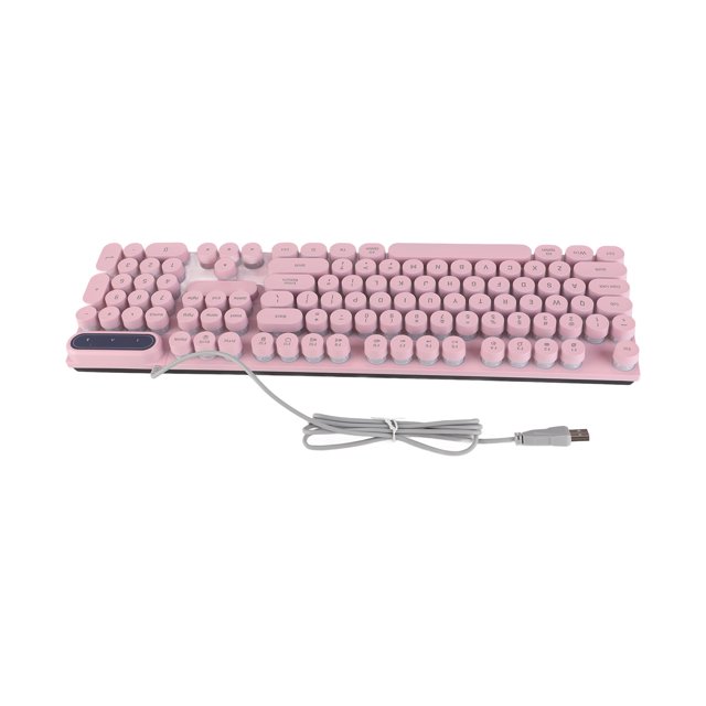 USB Wired Computer Keyboard, Full Size 104 Keycaps Round Backlit Ergonomic Fodable Feet Gaming Keyboard Multimedia Keys Wired Retro Typewriter Keyboard for Desktop Laptop