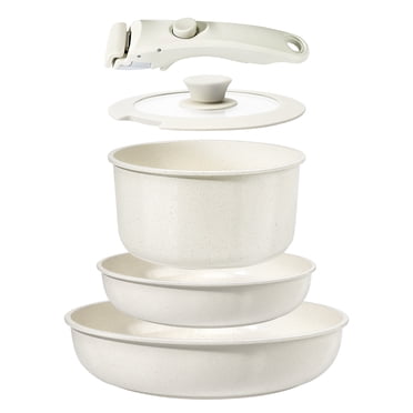 GiPP 5Pcs Ceramic Pots and Pans Set Nonstick Cookware Sets Removable Handle Kitchen,Oven Safe, Induction Ready