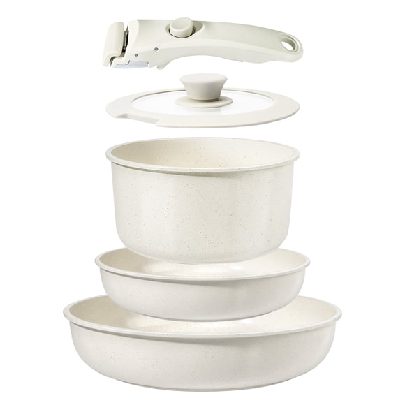 GiPP 5Pcs Ceramic Pots and Pans Set Nonstick Cookware Sets Removable Handle Kitchen,Oven Safe, Induction Ready