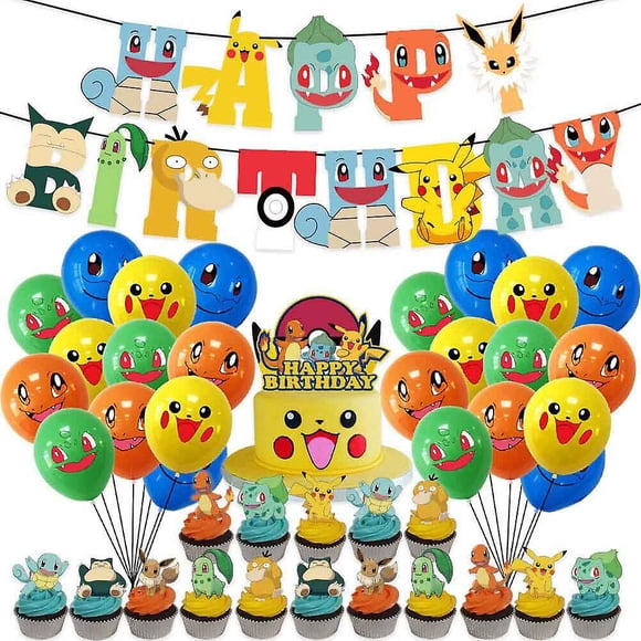 Pokemon Bannière de Fête d'Anniversaire Décoration Cake Toppers Ballons Fournitures pour Adolescents--HAPDEN