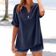 thumbnail image 2 of Timegard Plus Size Tops for Women Drop Shoulder V Neck Button 3/4 Sleeve Casual Loose Lightweight Blouse, 2 of 7