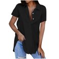 thumbnail image 1 of Birdeem Blouses pour Femmes Mode Décontractée Unie Col Rabattu Manches Courtes Bouton T-Shirt Haut Blouse, 1 of 1