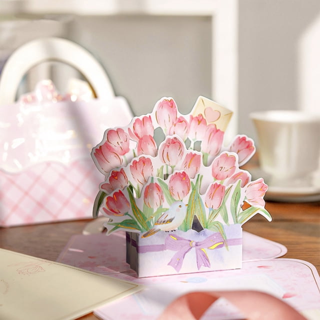 Dvkptbk 1PC Mother's Day Flower-up Card- Card Spring Greeting Card