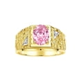 thumbnail image 1 of RYLOS Men's Rings Yellow Gold Plated Silver Designer Nugget Ring Oval 9X7MM Gemstone &  Diamonds  Pink Ice Birthstone Rings For Man Size 12, 1 of 7