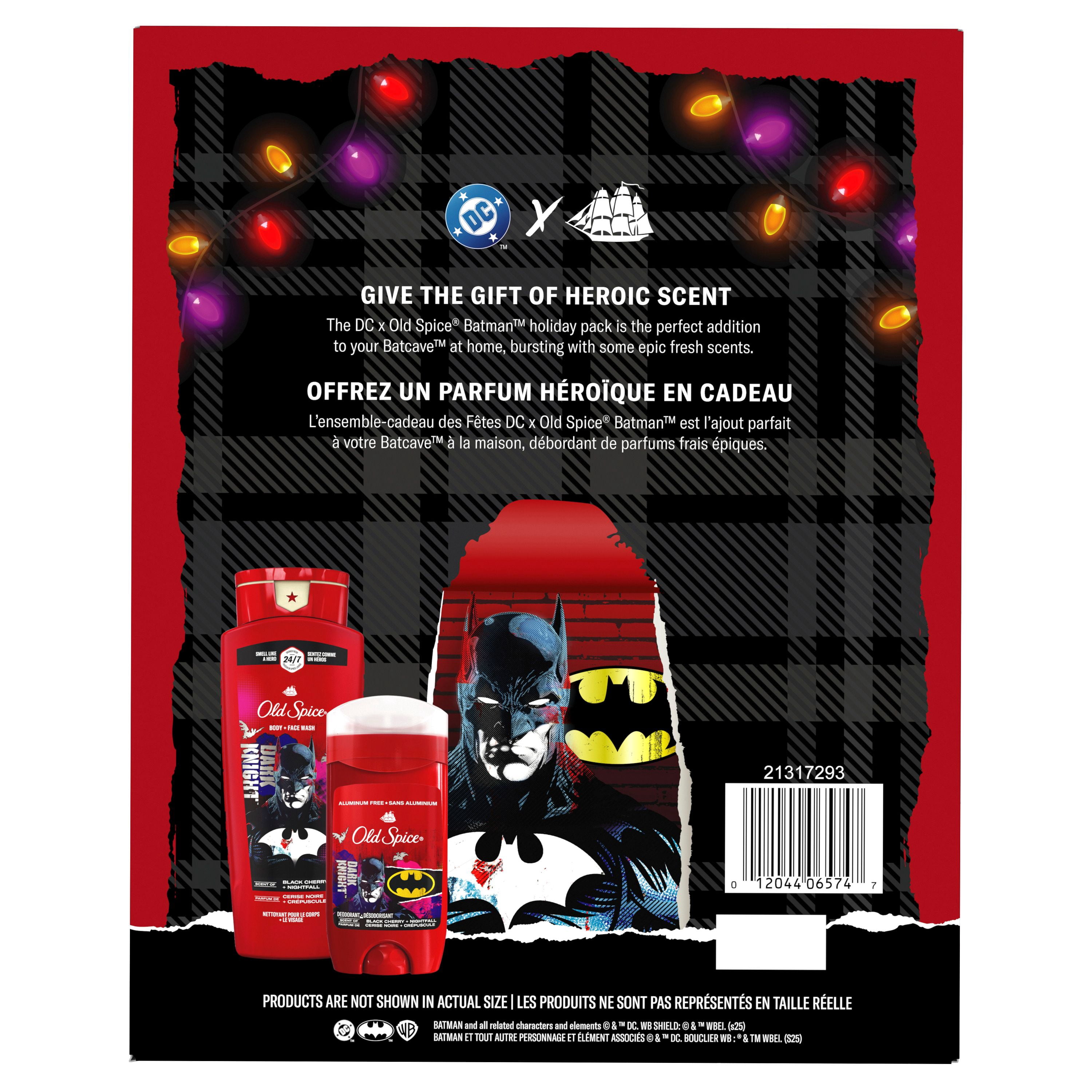 Ensemble-cadeau Old Spice Batman avec un désodorisant Batman de 85 g et un nettoyant pour le corps de 473 mL