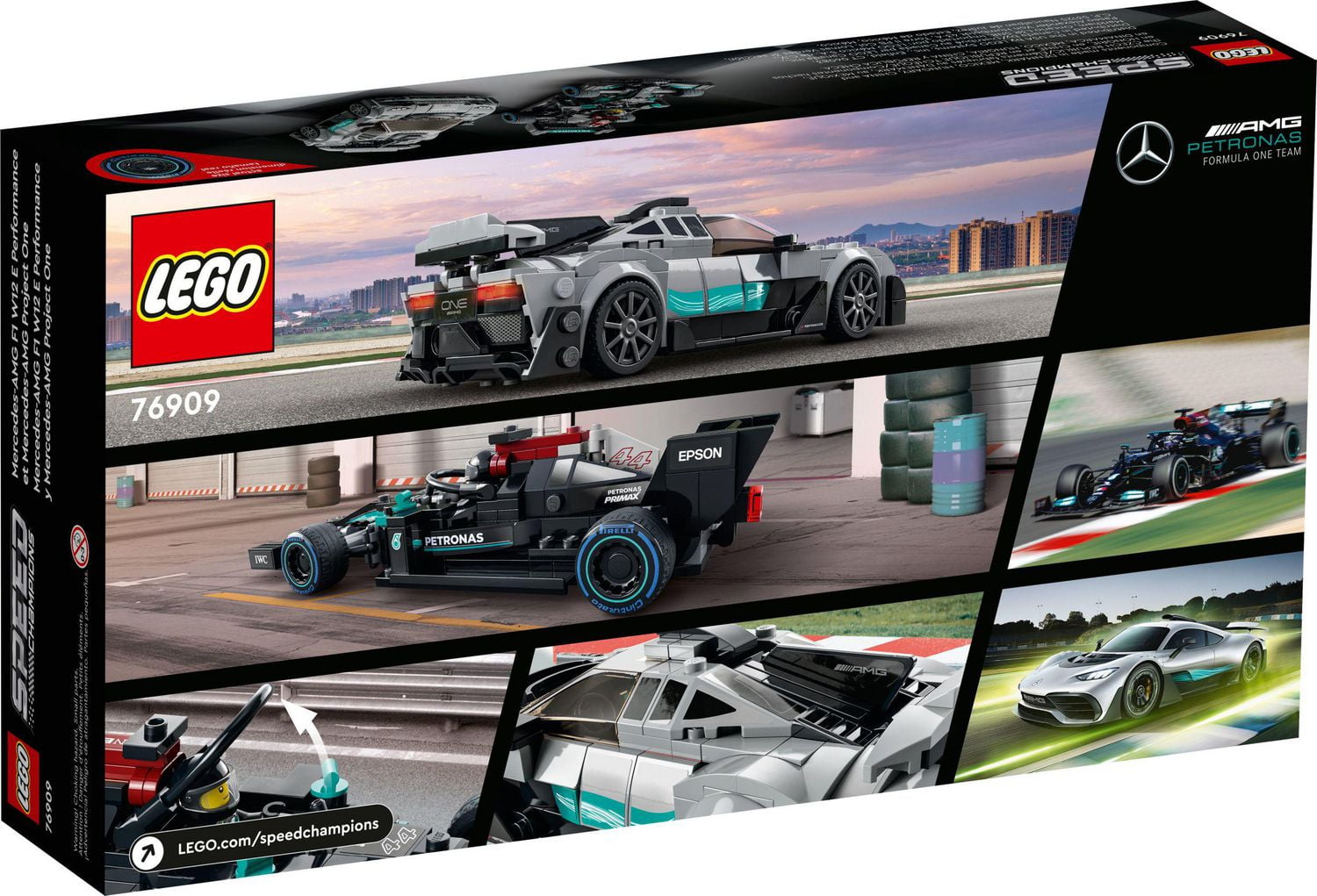 LEGO Speed Champions Mercedes-AMG F1 W12 E Performance & Mercedes-AMG Project One Toy Cars, Sports Car Model Building Kit, Collectible Race Car Toy, Gift for Kids and Teens, 76909