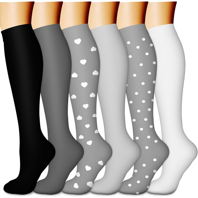 6 Pairs-Compression Socks for Women & Men Circulation Best Support for Nurses, Running, Athletic,Flight Travel