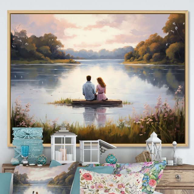 Designart Romantic Landscape framed wall Art, Romantic Landscape Tranquil Charm I , Romantic Landscape Large framed wall art decor, Multi-Color Traditional Natural framed wall art