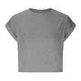 thumbnail image 3 of AherBiu Hauts Courts pour Femmes Manches Cap Été Décontracté Basique Haut T-Shirts Chandails Col Rond T-Shirts Confortables, 3 of 5