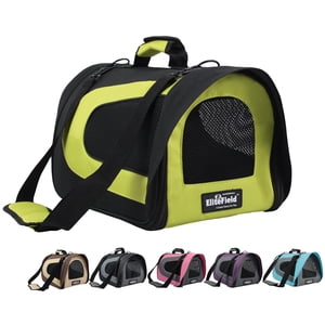 EliteField Deluxe Soft Pet Carrier (3 Year Warranty, Airline Approved), Multiple Sizes and Colors Available (18" L x 10" W x 11" H, Black+Lemon Green)