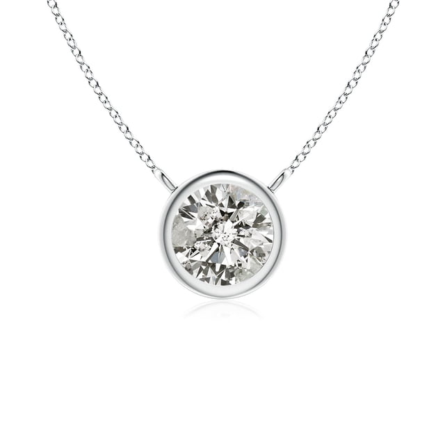 Angara Collier en Diamant Naturel - Collier Solitaire en Diamant Rond Serti Clos en Platine pour Femmes
