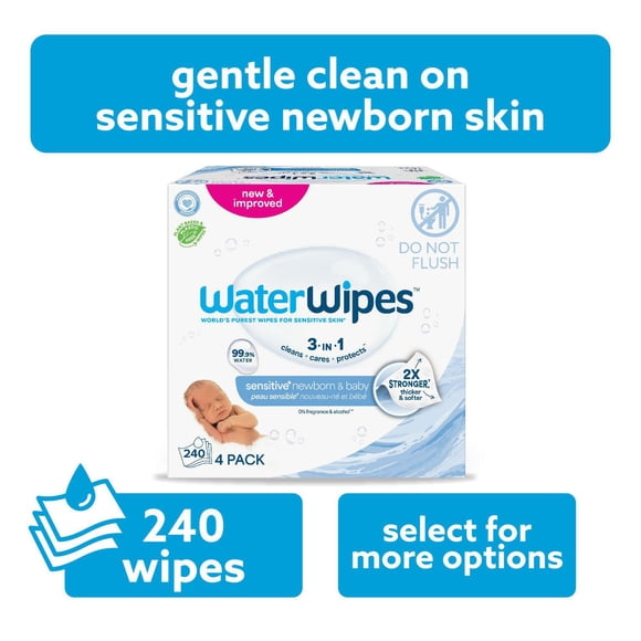 WaterWipes Sensitive Newborn & Baby Wipes, 99.9% Water, Unscented & Hypoallergenic