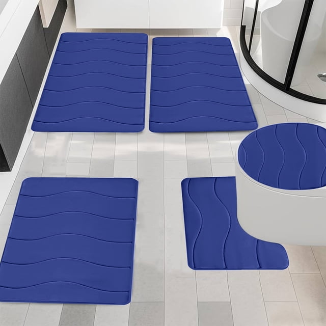 Fridja Bathroom Rugs 5 Piece - Absorbent Memory Foam Bath Mat for Bathroom, Non-Slip, Machine Washable, Dries Quickly, Bathroom Mat Set Blue