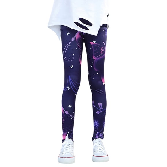 Zanarzt Baby Toddler Girls Winter Fleece Lined Leggings Kids Girls Ankle Length Leggings Printing Flower Classic Stretch Pants Purple,6-7 Years
