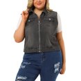 thumbnail image 1 of GRACE & GRANDEUR Veste Sans Manches en Denim Style Camionneur à Fermeture Éclair devant pour Femme Grande Taille, 1 of 6
