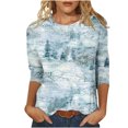 thumbnail image 2 of T-shirt Imprimé à la Mode pour Femmes Summer T-shirt Imprimé à Manches 3/4 Blouse Col Rond Tops Décontractés pour Femmes et Tops de Taille sur Clearance, 2 of 5