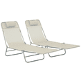 thumbnail image 1 of Outsunny Chaise Longue Pliante 2 Pcs, Chaises Inclinables pour Bronzage au Soleil, Crème, 1 of 10