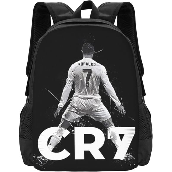 Sac à Dos Joueur de Soccer #7 Cristiano Ronaldo 16,5 Pouces pour Travail Quotidien Sport Extérieur Sac pour Ordinateur Portable Fans de Soccer Sac d'Écolier Style Noir 4