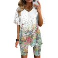 thumbnail image 1 of Ensembles d'Entraînement pour Femmes 2 Pcs Mode Femme Blouse à Col en V T-Shirts à Manches Courtes Shorts Ensemble Décontracté Ensembles 2 Pcs en Liquidation, 1 of 4