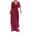 thumbnail image 4 of Gspmoly Robes d'Été pour Femmes, Robe Longue en Mousseline à Manches Mi-Longues Fendue à Col en V, Style Élégant, Robes de Cocktail pour Femmes en Liquidation, 4 of 7