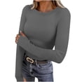 thumbnail image 3 of YOIAVAIOY Women Long Sleeve Shirts Rib Knit Slim Fit Basic Tees Fall Casual Outfits Spring Fall Undershirts Gray L, 3 of 9
