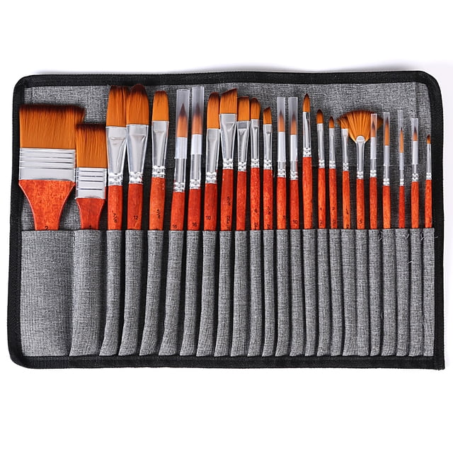 Ensemble de 24 Pinceaux Kit Artiste Professionnel Pinceau Rond avec Poils en Nylon Rouge Rétro