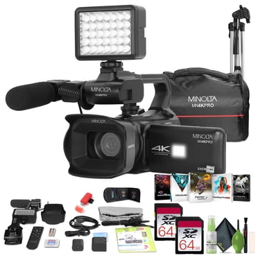 Minolta MN4KPRO 4K60FPS UHD 64 MP Autofocus Pro Camcorder Kit w/WiFi + 2x 64GB Memory Card + 72" Camera Tripod + USB Card Reader, SD/microSD + Corel Photo, Video, & Art Suite Deluxe