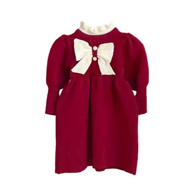 Yuyuzo Robe Pull pour Filles Tout-Petits Enfants Manches Longues Col Roulé Nœud Papillon Robes Tricotées Tenues de Fête