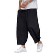 thumbnail image 1 of Enjoytime Men Pants Solid Color Elastic Waist Drawstring 7/8Th Trousers Lightweight Work Casual Pants with Pockets Black L, 1 of 5