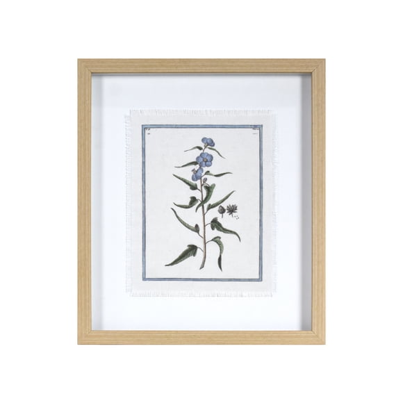 Crystal Art Gallery - Blue Flowers Printed Linen Framed Floral Farmhouse Wall Art Décor - 13" x 15"