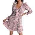thumbnail image 1 of CEHVOM Robe Plissée en Chiffon Aguichant à Col en V pour Femmes Automne et Hiver, 1 of 4
