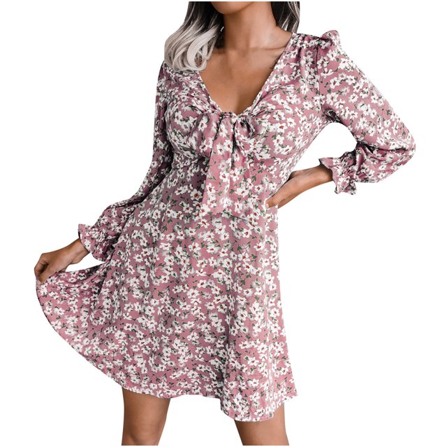 CEHVOM Robe Plissée en Chiffon Aguichant à Col en V pour Femmes Automne et Hiver