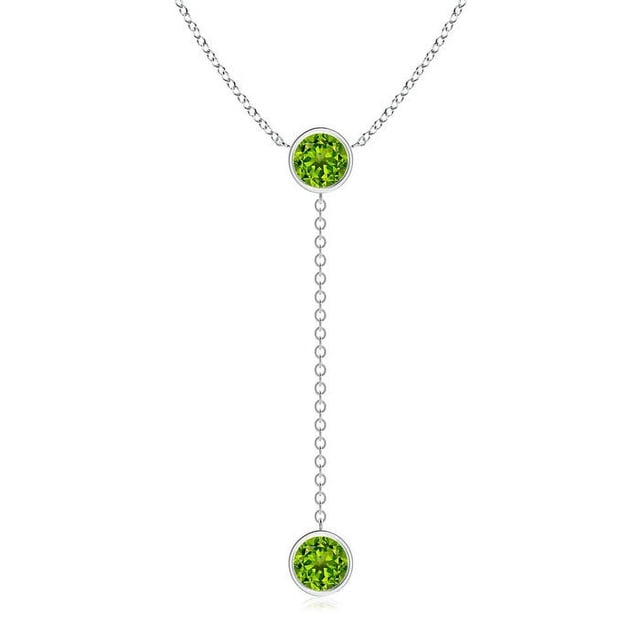 Angara Collier en Péridot Naturel - Collier Style Lariat Rond en Péridot Serti Clos 2,8 ct en Platine pour Femmes