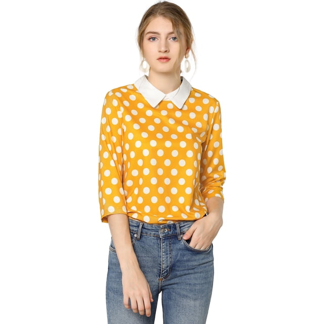 INSPIRE CHIC Chemisier pour Femme à Col Peter Pan Contrastant, Manches 3/4