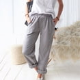 thumbnail image 1 of Mikilon Women Casual Solid Color Pockets Elastic Waist Comfortable Straight Pants, 1 of 5